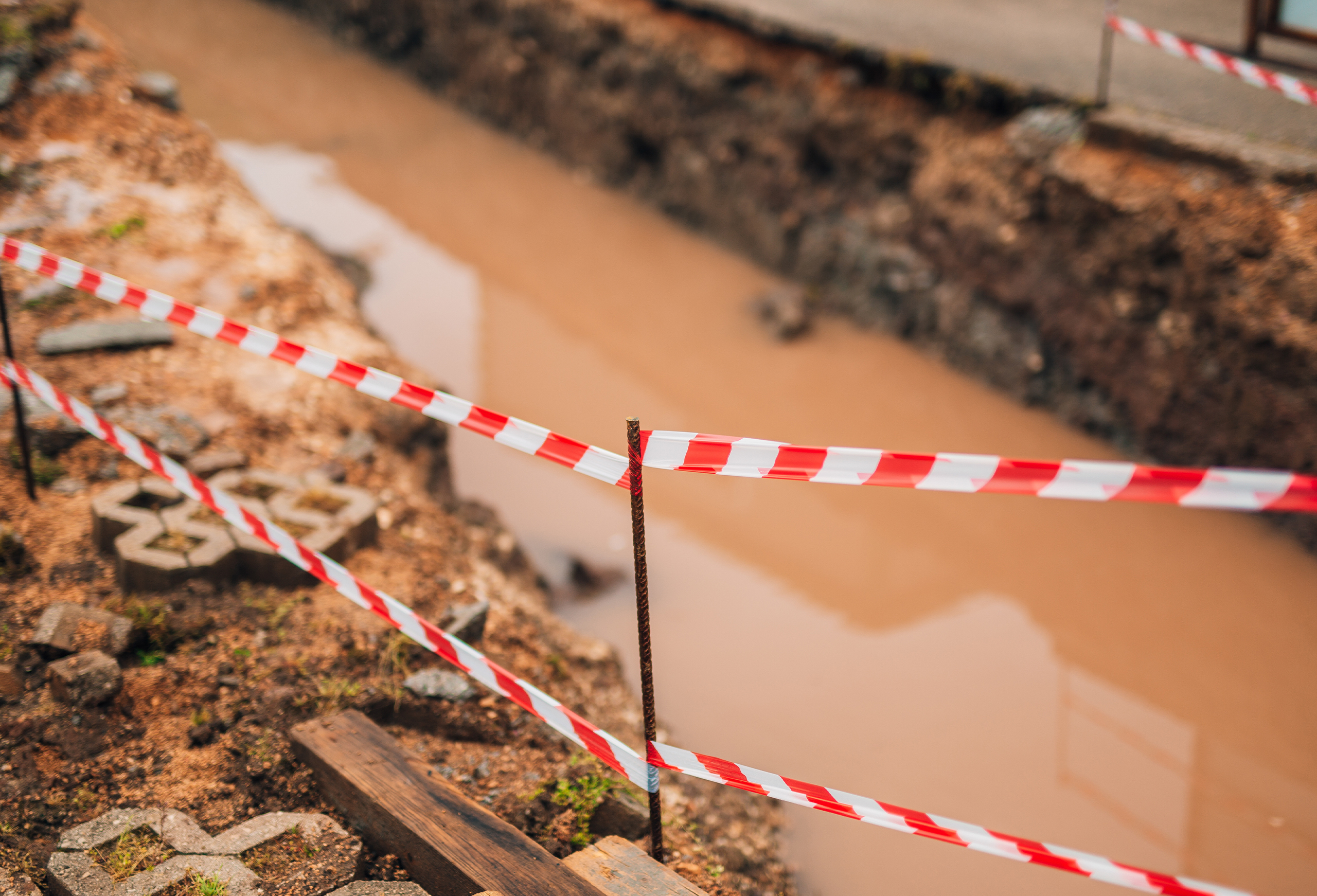 A flooded trench