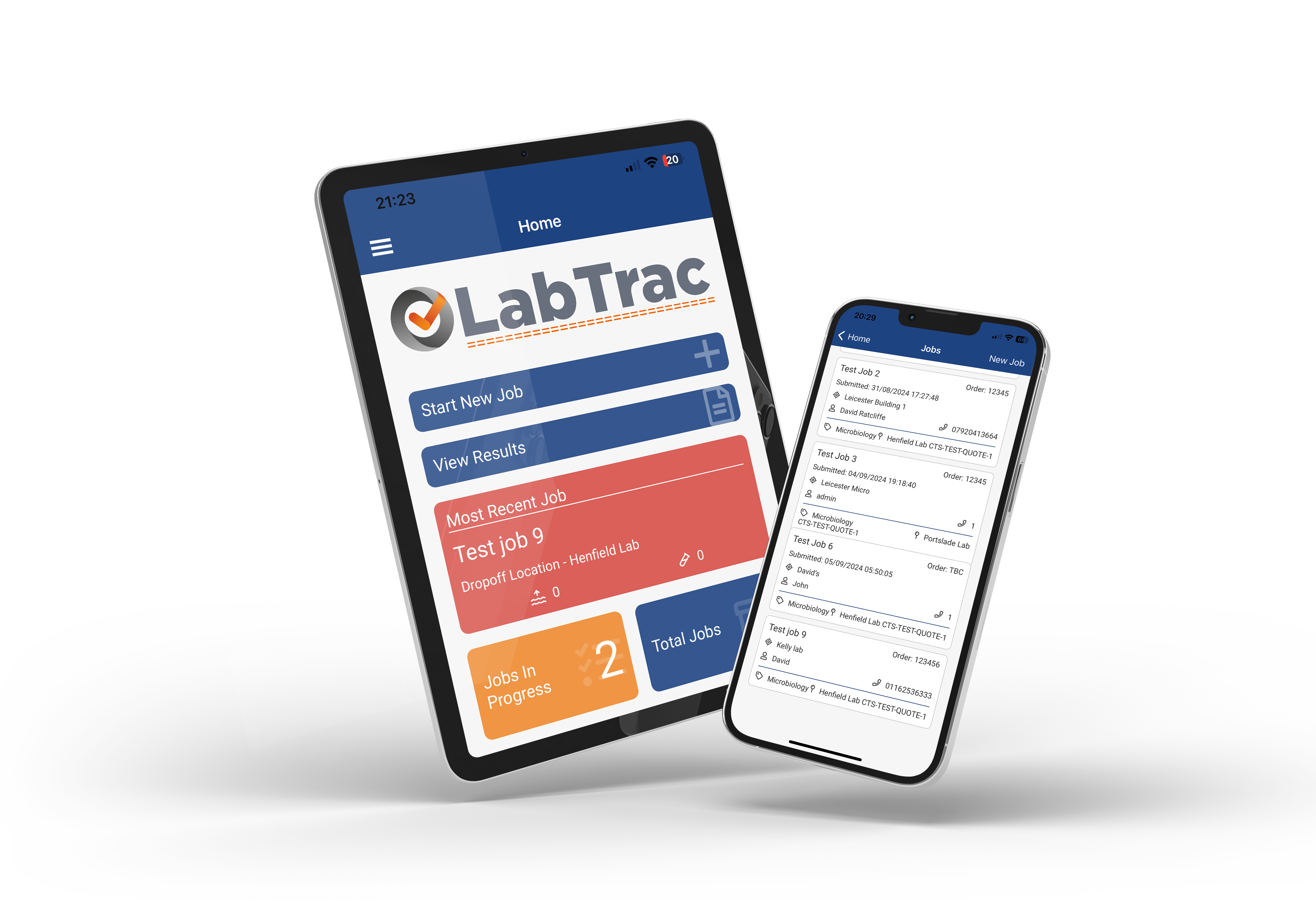 Labtrac app on iphone and tablet